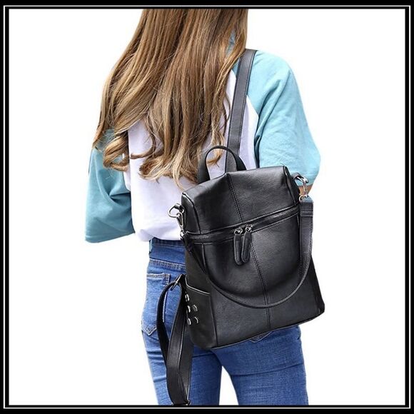 NEW HEMPSHIRE Vegan Leather Convertible Commuter Backpack - Picture 3 of 8